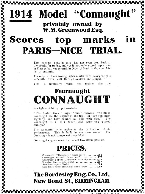 The 1920 Range Of Connaught Motor Cycles & Price List            