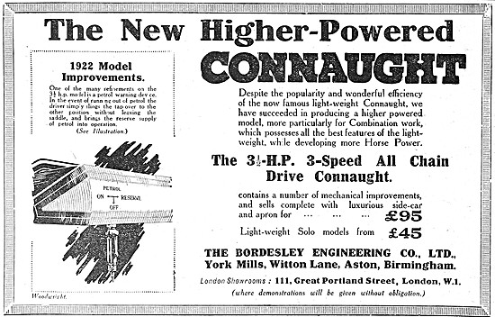 1922 Connaught 3.5 hp  3 Speed Chain Drive Motor Cycles          