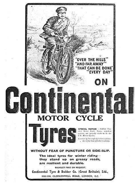 Continental Motor Cycle Tyres 1910 Advert                        