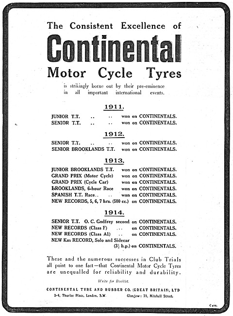 Continental Motor Cycle Tyres 1914                               