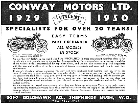 Conway Motors Motorcycle Sales & Service - Vincent Specialists   