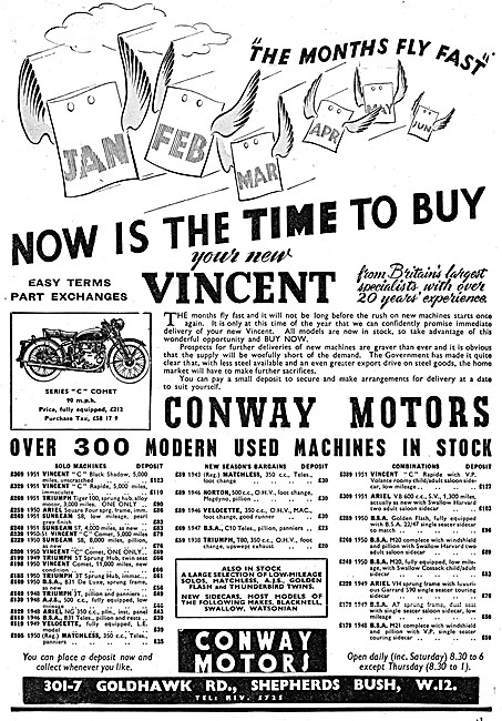 Conway Motors Motor Cycle Sales - Conway Motors Vincent          