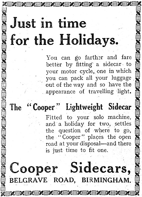 The Cooper Lightweight Sidecar 1921 Advert                       