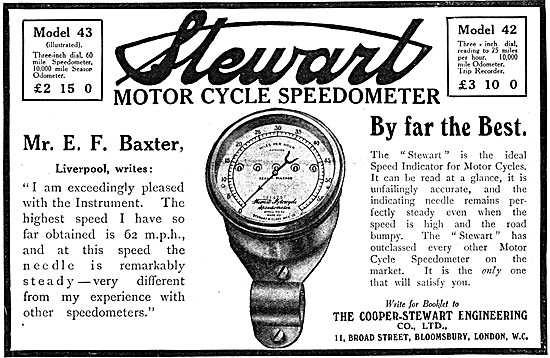 Stewart Motor Cycle Model 42 Speedometer - Stewart Instruments   