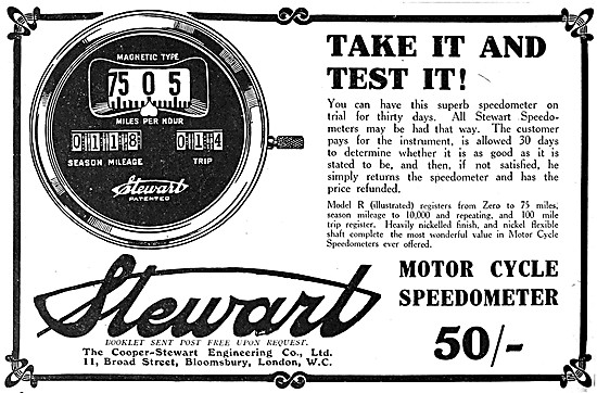 1915 Stewart Motor Cycle Speedometer - Cooper-Stewart Instruments