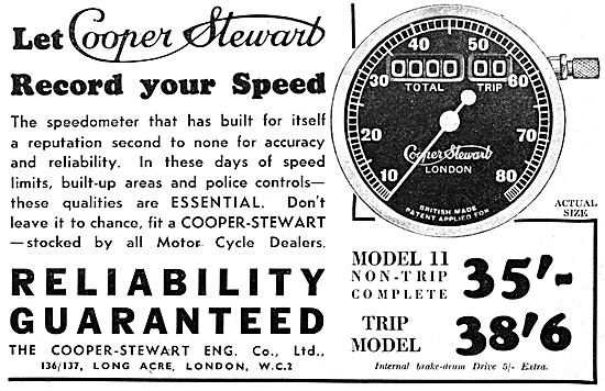 1937 Cooper-Stewart Model 11 Motor Cycle Trip Speedometers       