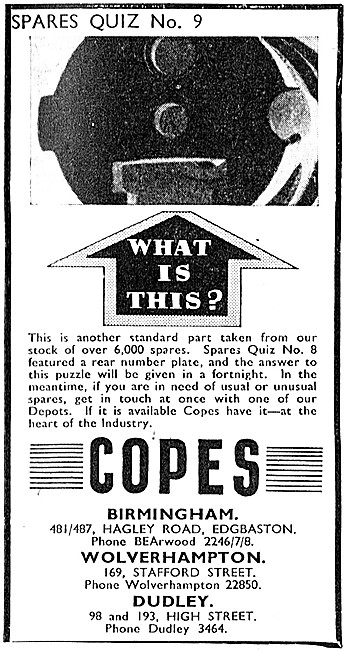 Copes Motor Cycle Sales & Spares. 485 Hagley Rd, Edgbaston       