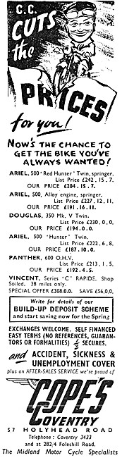 1953 Copes Motor Cycle Sales Advert                              