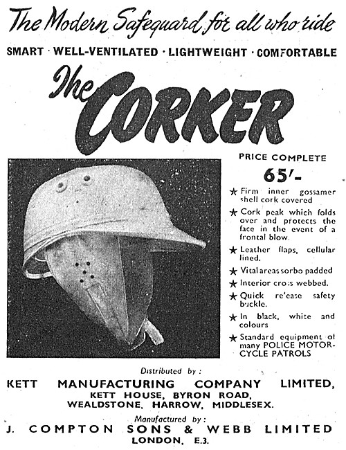 1953 Corker Motorcyclists Helmet Advert - Kett Manufacturing     