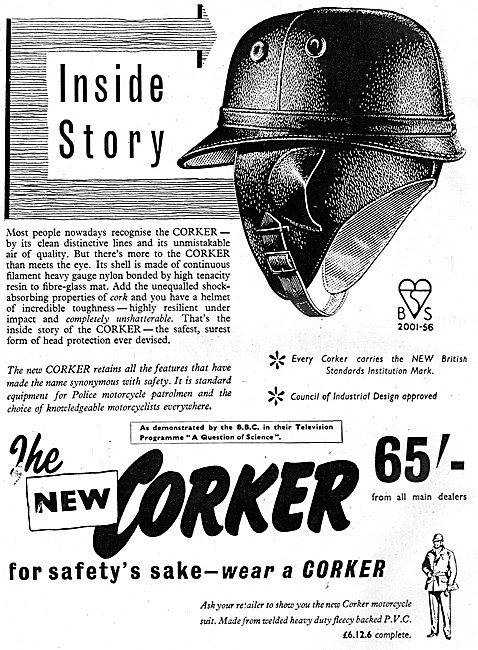 Corker Crash Helmets 1957 Advert                                 