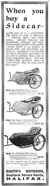 Coronet Sidecars 1913 Models - Boots Motories                    