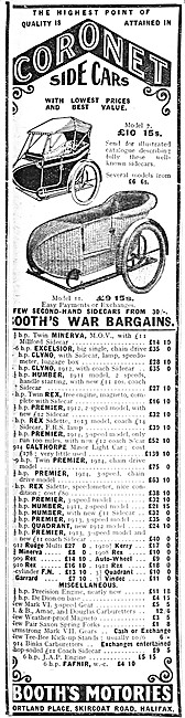 Booths Motories Coronet Sidecars 1914                            