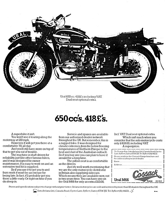 1974 Cossack Ural 650cc                                          