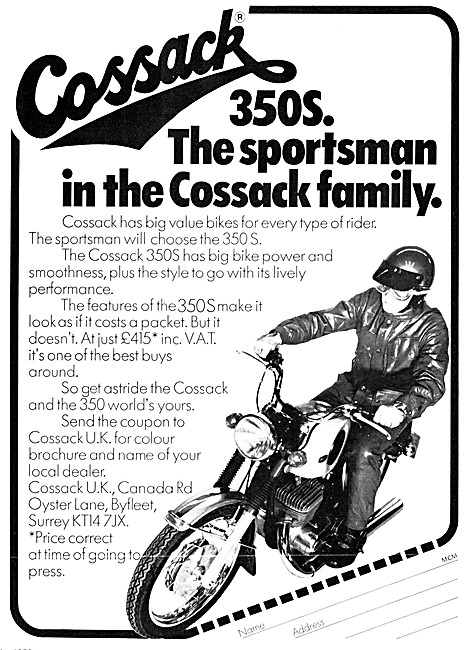 Cossack 350 S Motor Cycle 1976 Advert                            