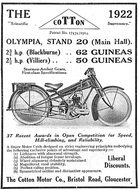 1921 Cotton-Blackburne Motor Cycle - Cotton-Villiers             