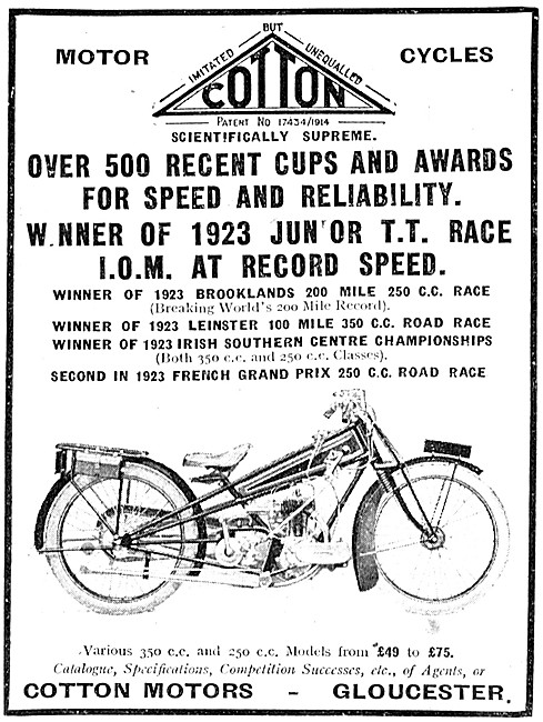 1923 Cotton 350 cc Motor Cycle                                   