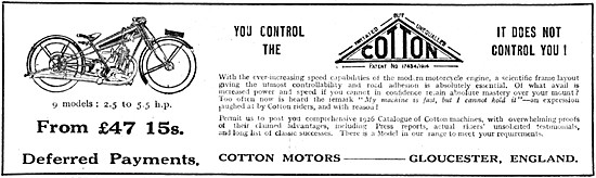 1925 Cotton Motor Cycles Advert                                  