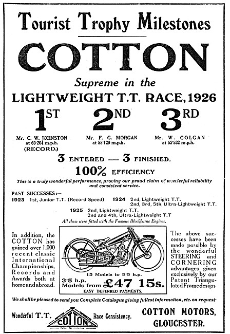 1926 Cotton 5.5 hp Motor Cycle                                   