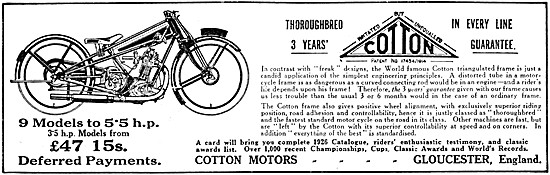 Cotton Motor Cycles 1926 Advert                                  
