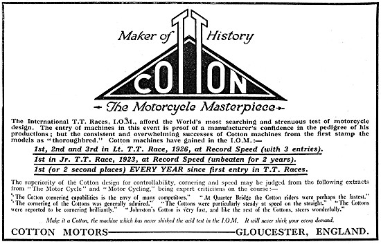 1927 Cotton Motor Cycles                                         