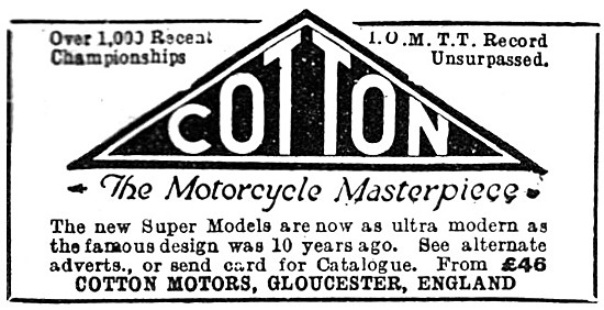 Cotton Motor Cycles 1928 Advert                                  