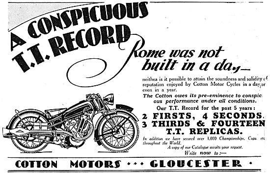 1929 Cotton Motor Cycles Advert                                  