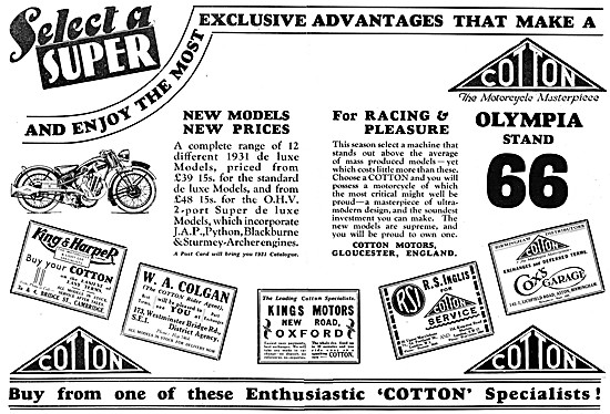 Cotton Twin Port OHV Motor Cycles 1930                           