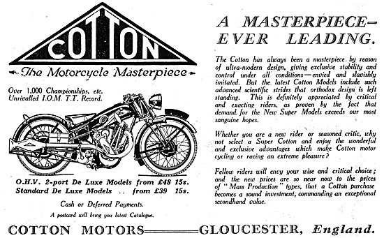 1930 Cotton OHV 2-Port De Luxe Motor Cycle                       