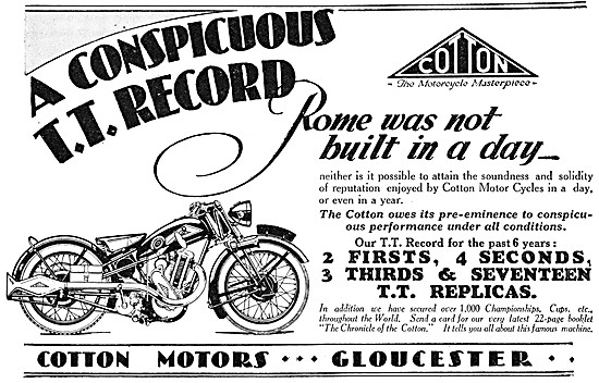 Cotton Motor Cycles 1931 Advert                                  