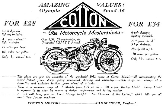 1931 Cotton Motorcycles Advert                                   