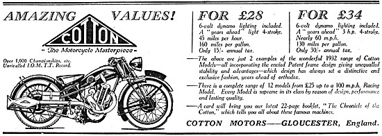 Cotton Motor Cycles 1932 Advert                                  