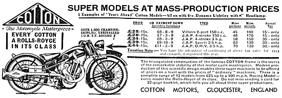 1932 Cotton-JAP Motor Cycles - Cotton Villiers                   
