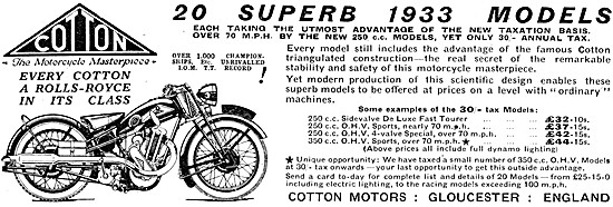 1933 Cotton 250 cc OHV Motor Cycle                               