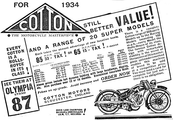 The Full Range Of Cotton Motor Cycles Fot 1934                   