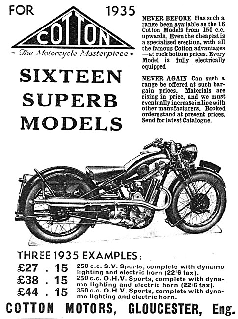 1934 350 cc OHV Sports Cotton Motor Cycle                        