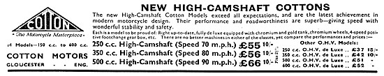 1938 Cotton Motor Cycle Models                                   