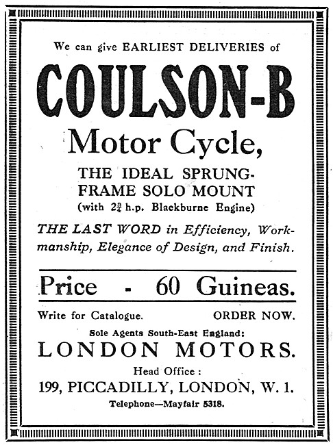 Coulson- B Motorcycle - 2 3/4 h.p. 348 c.c. Blackburne           