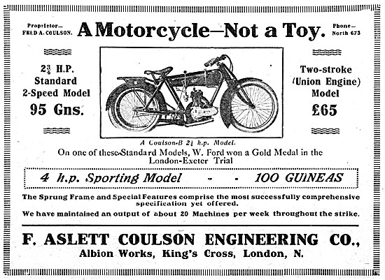 The 1920 Coulson Motorcycle Model Range                          