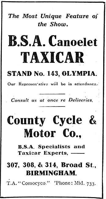 County Motor Cyle Taxi Combinations - BSA Canoelet Taxicar       