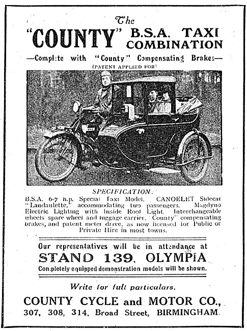 County Motor Cyle Taxi Combinations - BSA Taxi Combination       