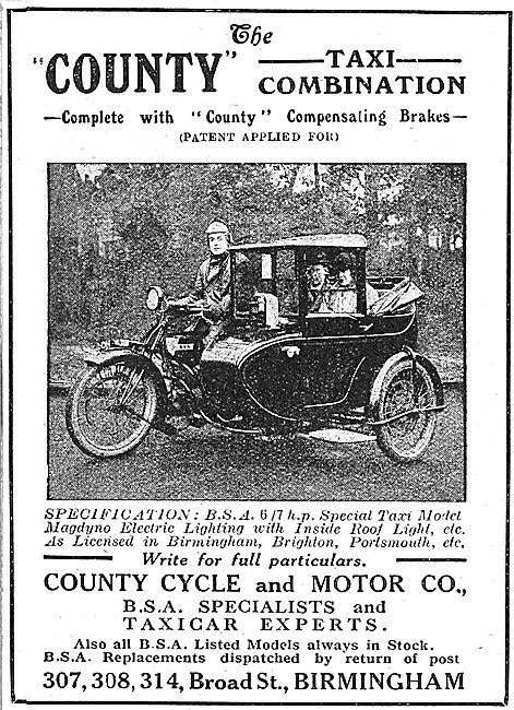 County Motor Cyle Taxi Combinations - BSA Taxi Combinations      