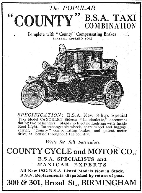 County Motor Cyle Taxi Combinations - BSA Taxi Combinations      