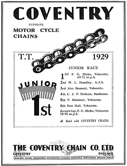 Coventry Motor Cycle Chains 1929 Advert                          