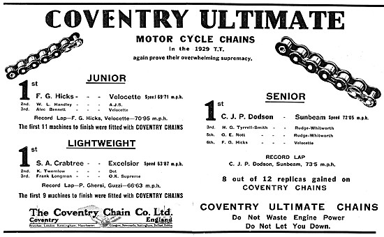 Coventry Ultimate Motor Cycle Chains 1929                        