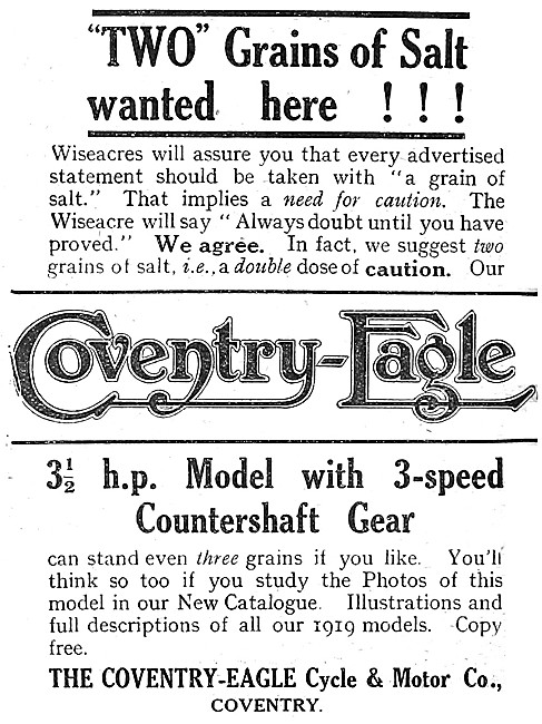 3.5 hp Coventry-Eagle 3-Speed Motor Cycle 1919                   