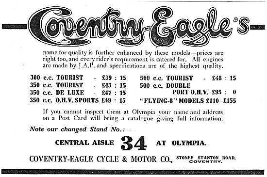 Coventry-Eagle Motor Cycles 1926 Models                          