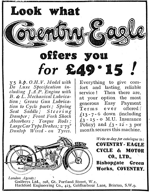 1927 Coventry-Eagle OHV Motor Cycles                             