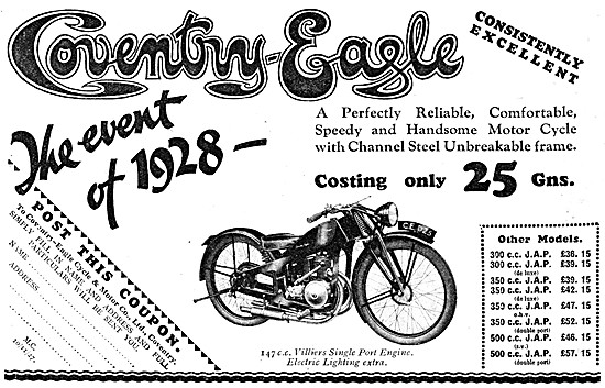 1927 Coventry-Eagle 147 cc Villiers Single Port Motor Cycle      