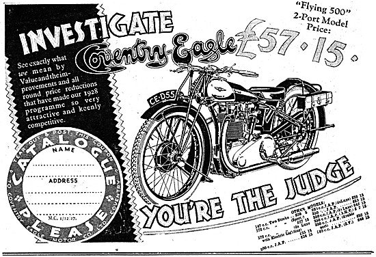 1927 Coventry-Eagle Flying 500 Twin-Port Motor Cycle             