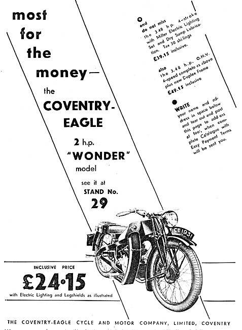 1930 Coventry-Eagle 2 hp Wonder Motor Cycle                      